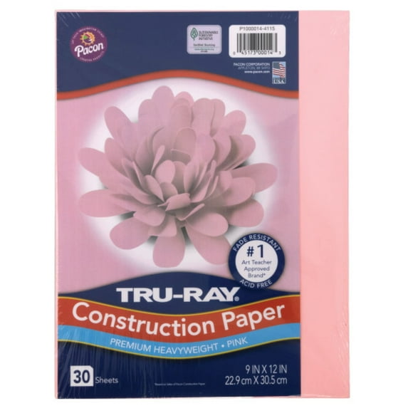 Tru-Ray Construction Paper, Pink, 9” x 12”, 30 Sheets