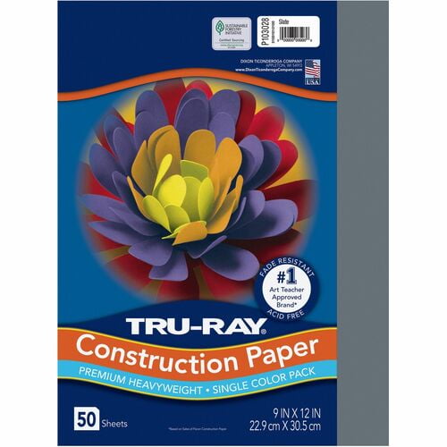Tru-Ray Construction Paper, Project, 12" Width x 9" Length, Slate Gray, Sulphite (103028) | 2 Packs (100 Total)