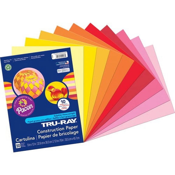 Tru-Ray Construction Paper - Project, Bulletin Board - 12"Width x 9"Length - 1 / Pack - Warm Assorted - Paper | Bundle of 10 Packs