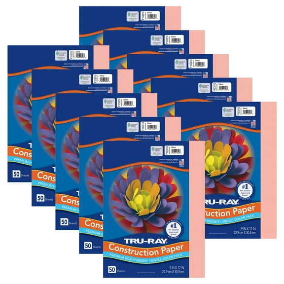 Tru-Ray Construction Paper, Heavyweight, Salmon, 9" x 12", 50 Sheets Per Pack, 10 Packs