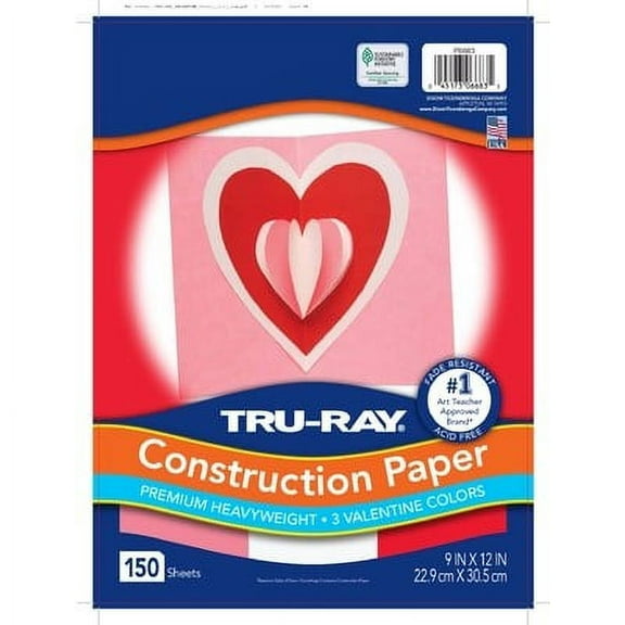 Tru-Ray® Construction Paper, Valentine Assortment, 9" x 12", 150 Sheets