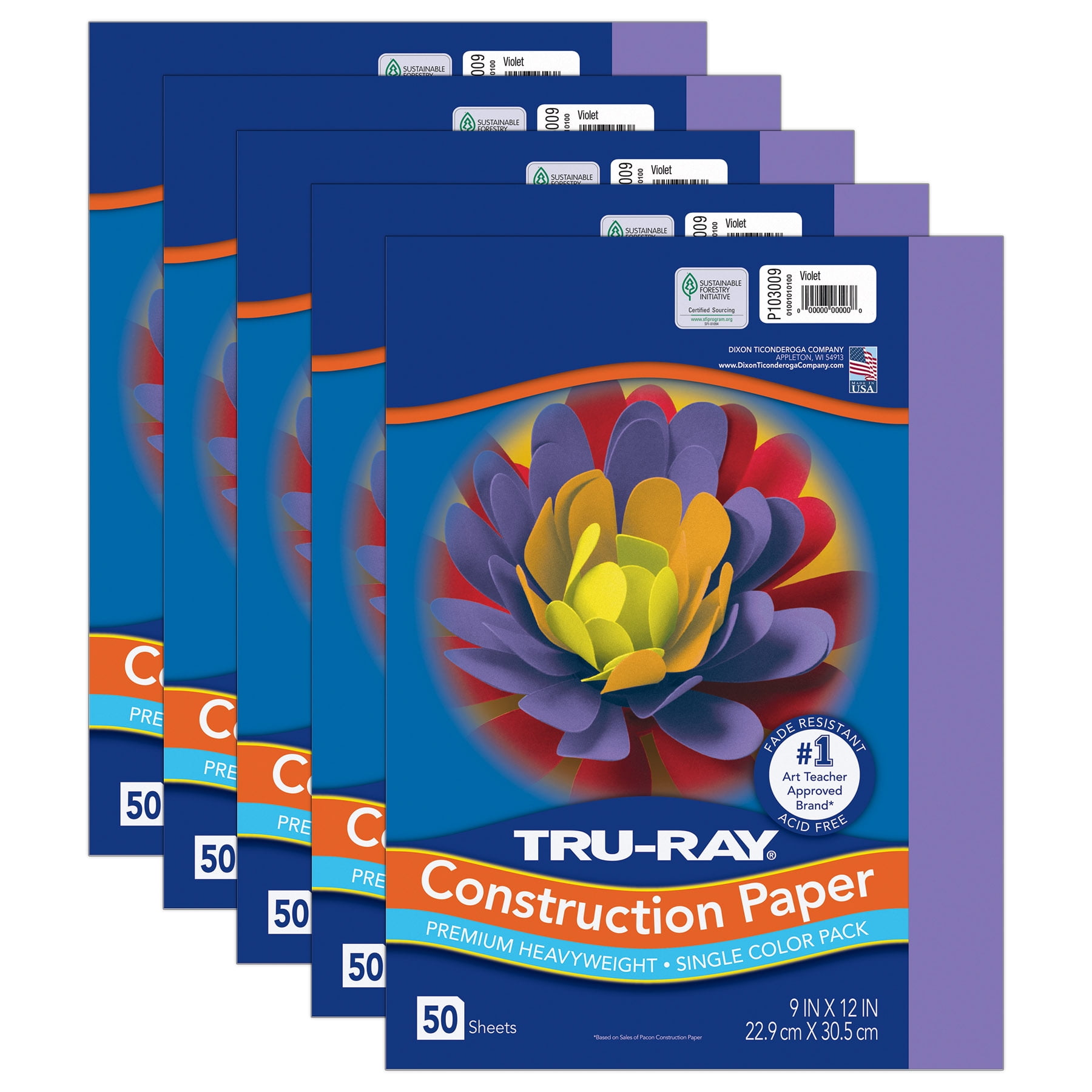 Tru-Ray Construction Paper, Heavyweight, Violet, 9" x 12", 50 Sheets Per Pack, 5 Packs