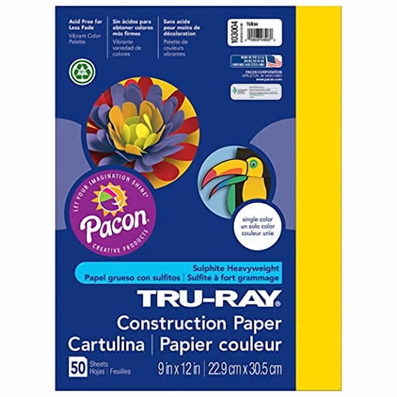 Tru-Ray Construction Paper, Yellow, 9" x 12", 50 Sheets Per Pack, 10 Packs