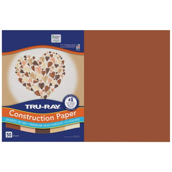Tru-Ray Shades of Me Construction Paper, Heavyweight, 5 Assorted Skin Tone Colors, 12" x 18", 50 Sheets