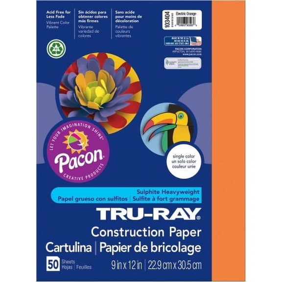 Tru-Ray Construction Paper Art Project - 12" x 9" - 50 / Pack - Electric Orange - Sulphite