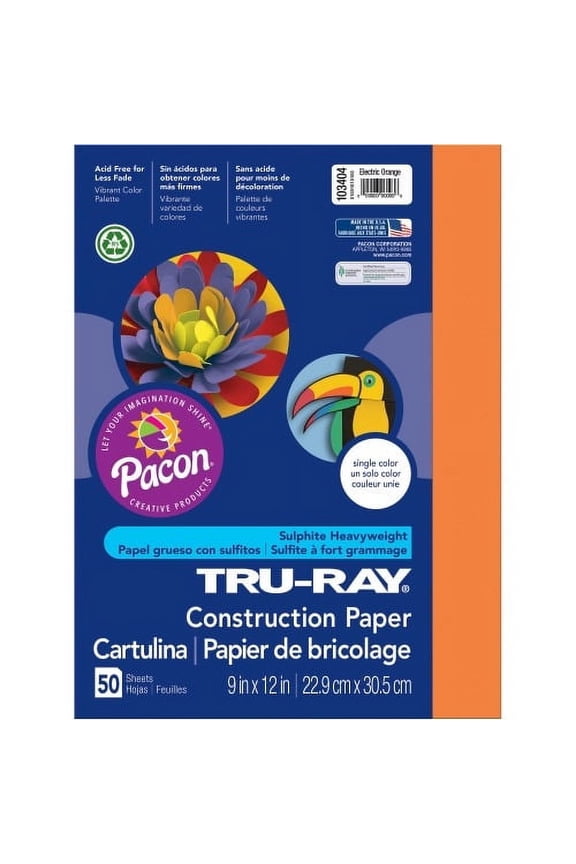 Construction Paper Art Project - 12" x 9" - 50 / Pack - Electric Orange - Sulphite