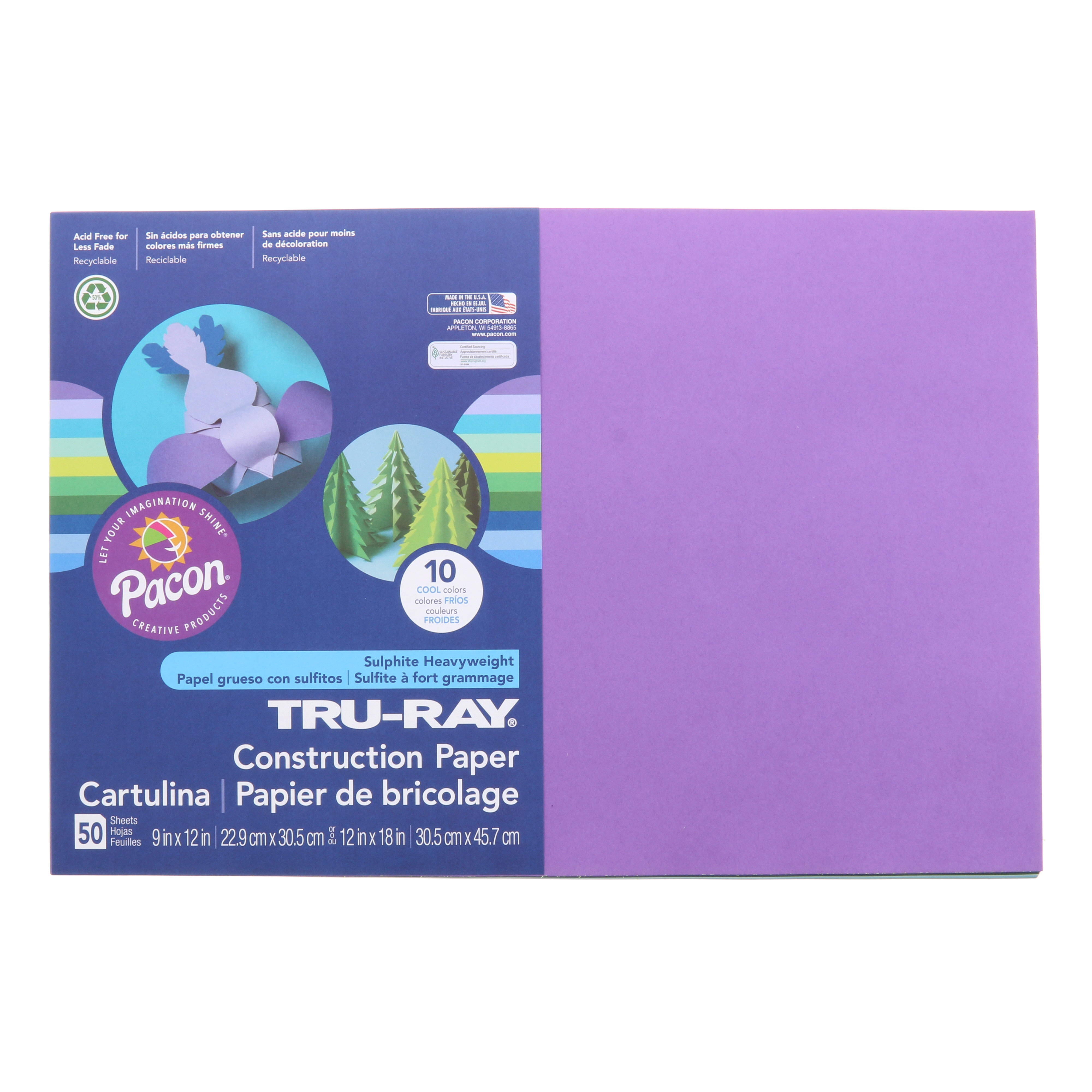 TruRay Sulphite Construction Paper, 12 x 18 Inches, Assorted Cool