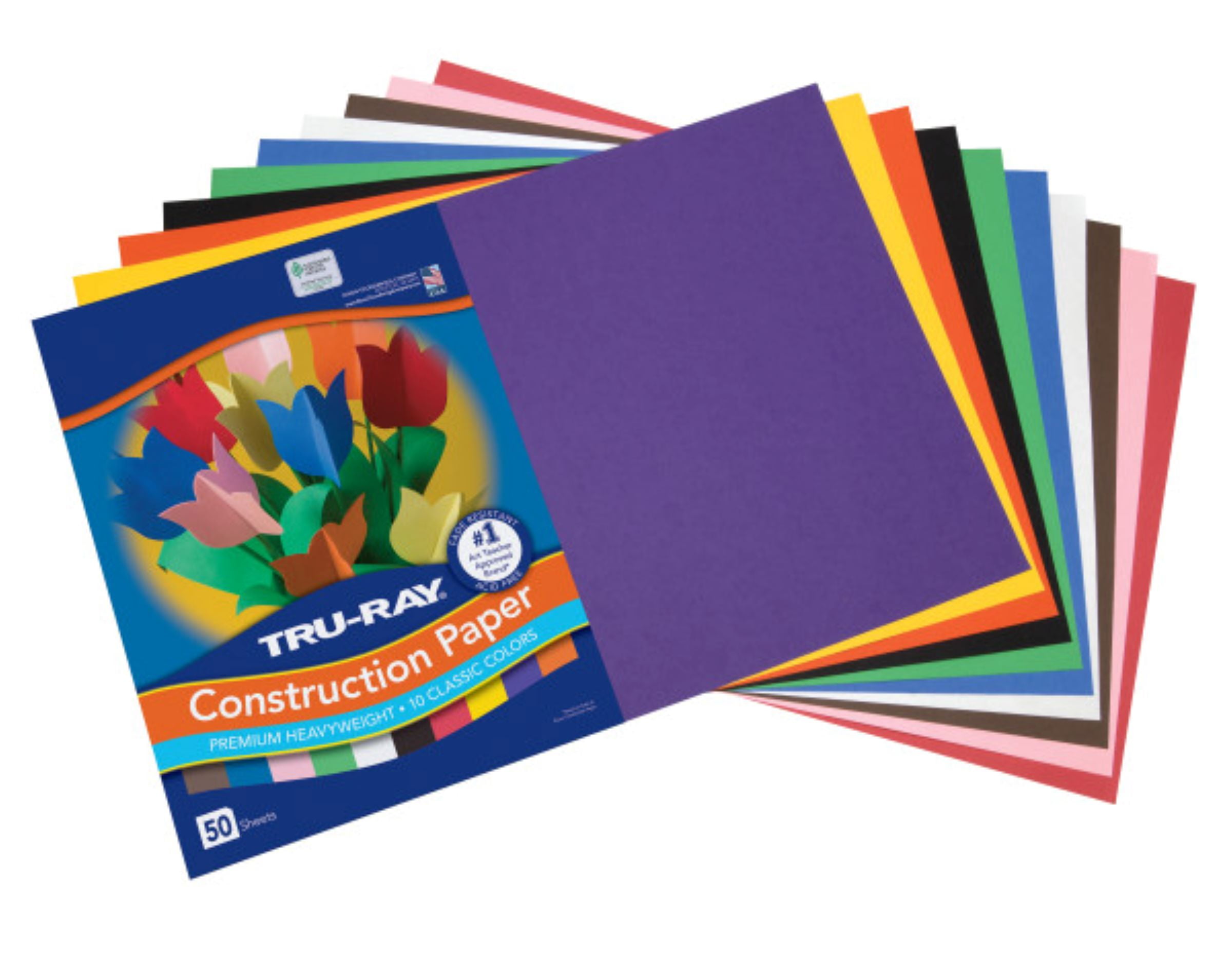 Tru-Ray Sulphite Construction Paper, 12 x 18 Inches, Assorted Standard Color, Pack of 50