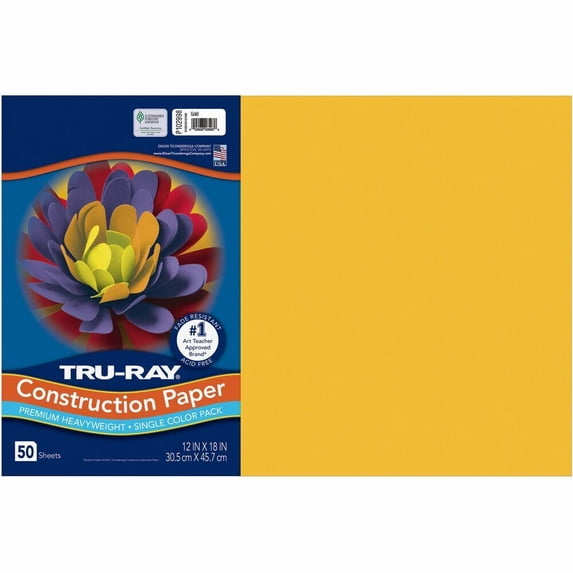 Tru-Ray Construction Paper, Heavyweight, Gold, 12" x 18", 50 Sheets