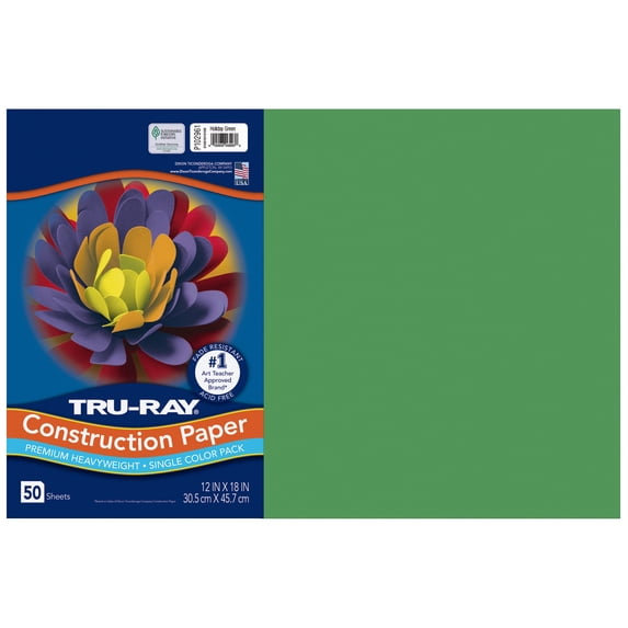 Tru-Ray Premium Heavyweight Construction Paper, Holiday Green, 12"x18", 50 Sheets