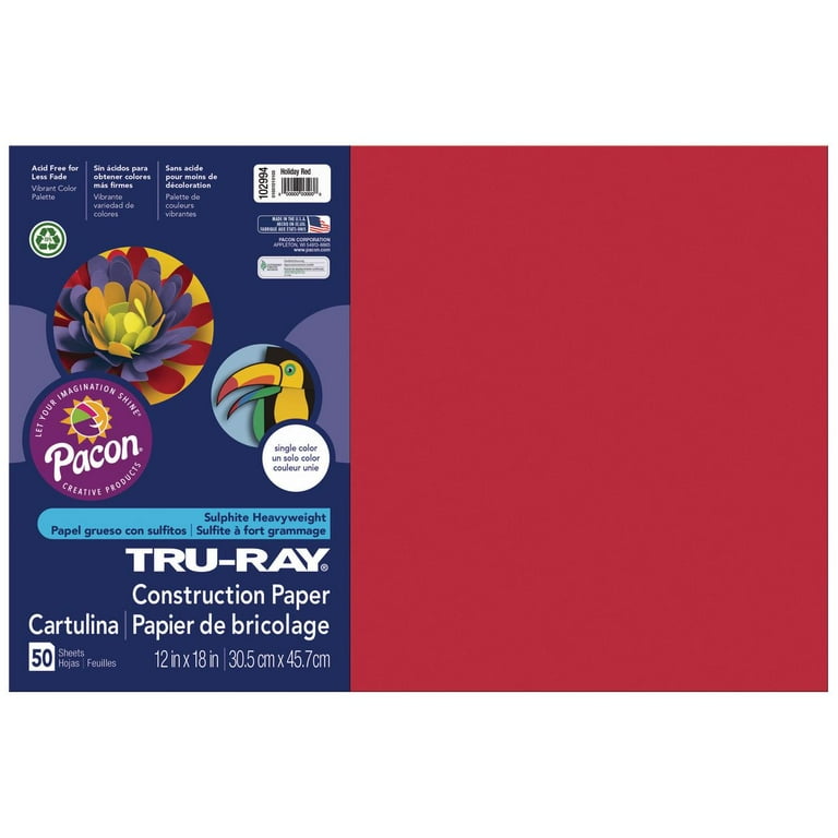 Tru-Ray Construction Paper, 76 lbs., 12 x 18, Holiday Red, 50