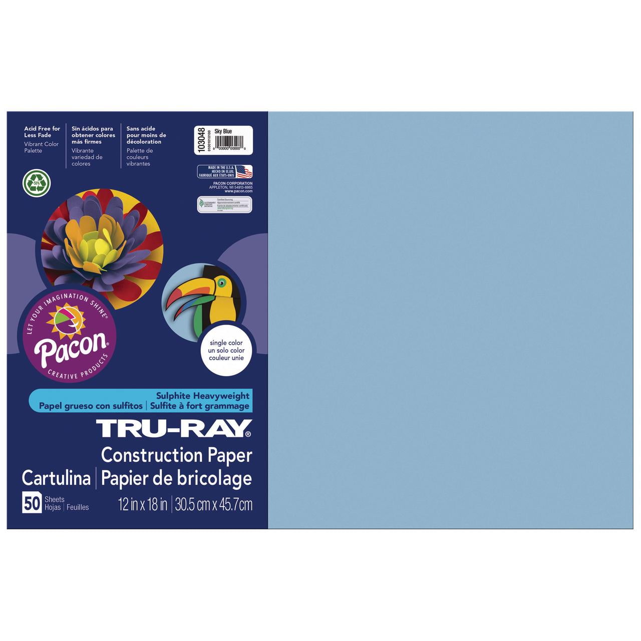 Pacon Tru-Ray Construction Paper, 76 lbs., 12 x 18, Royal Blue, 50