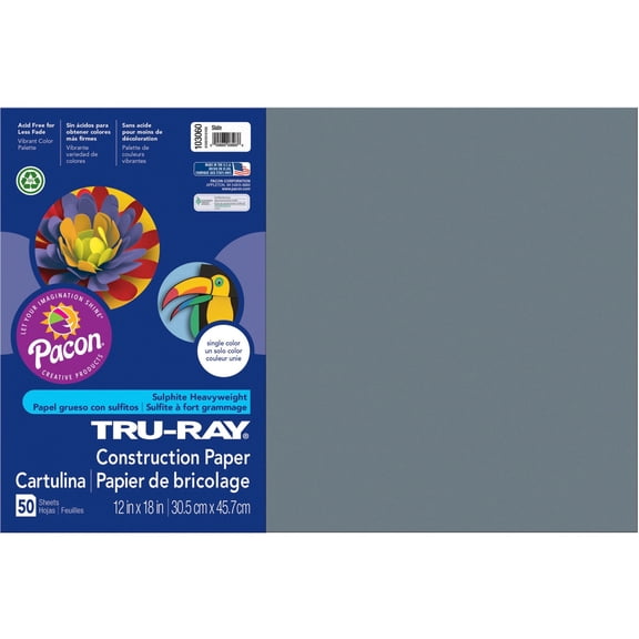 Tru-Ray Construction Paper, Heavyweight, Slate, 12" x 18", 50 Sheets