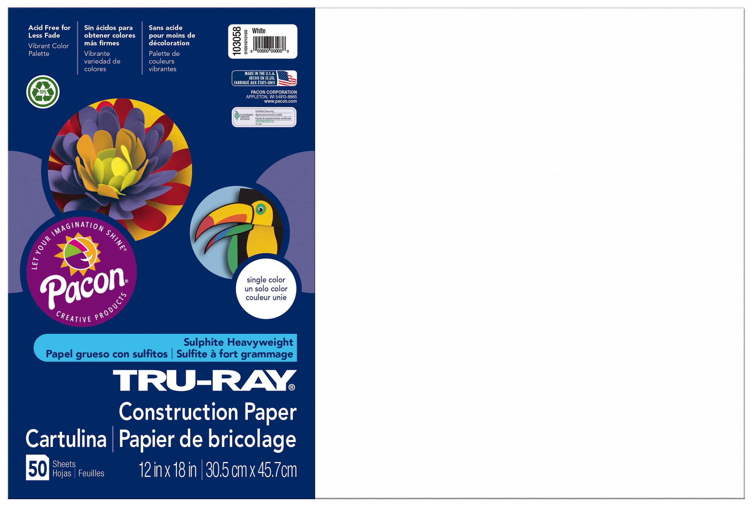 Tru-Ray® White Sulphite Construction Paper, 12 x 18 - 50 Sheets White  Color