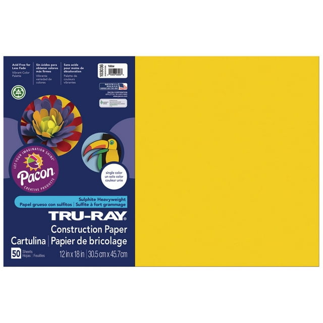TruRay Sulphite Construction Paper, 12 x 18 Inches, Yellow, 50 Sheets