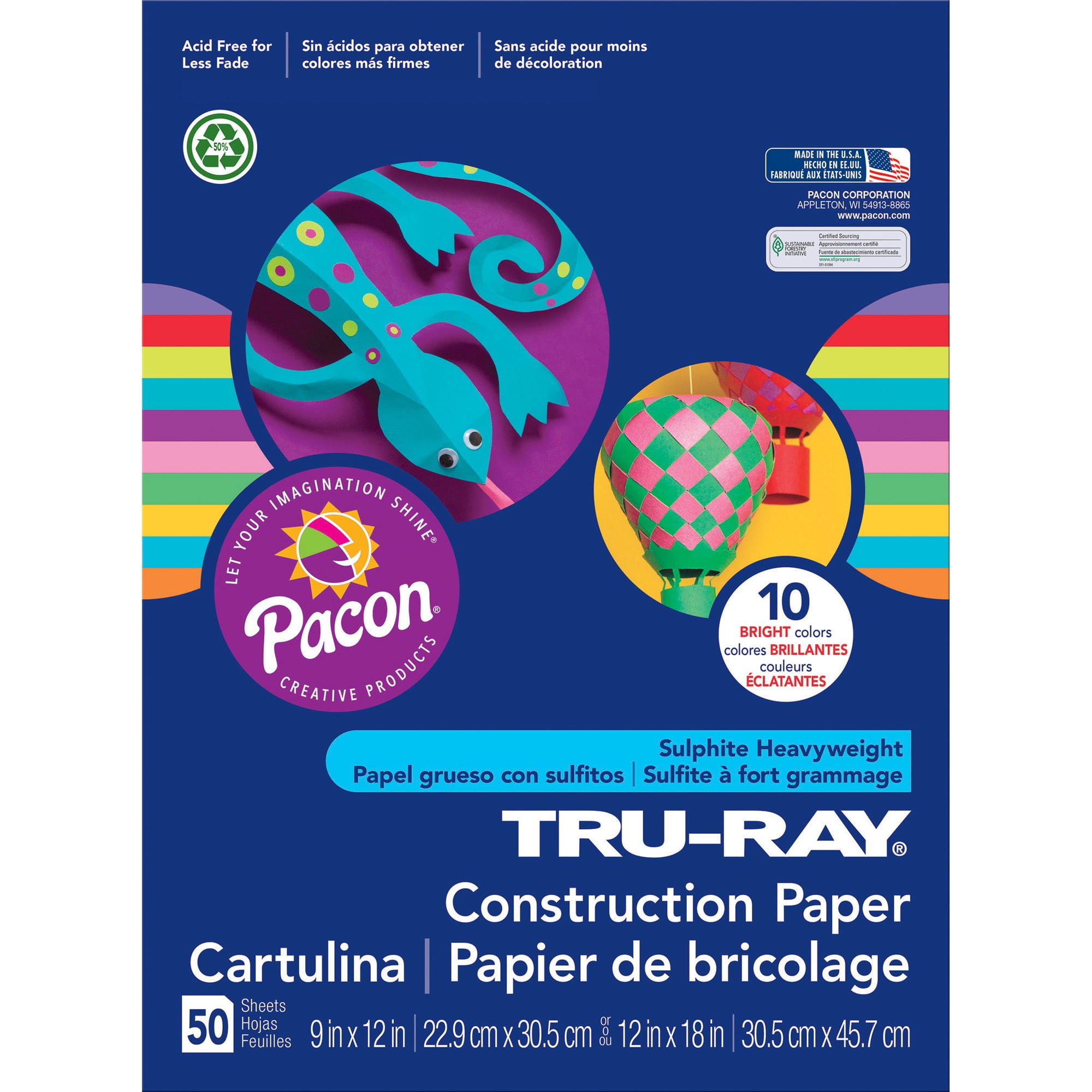 TruRay Sulphite Construction Paper, 9 x 12 Inches, Assorted Bright