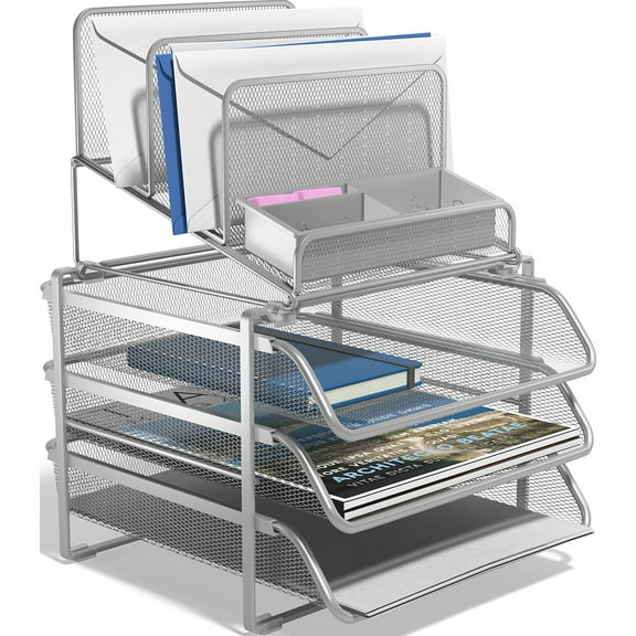 Staples TRU RED TUD24402498 11.61 x 13.11 x 8.86 in. All-in-One Wire Mesh Organizer Silver
