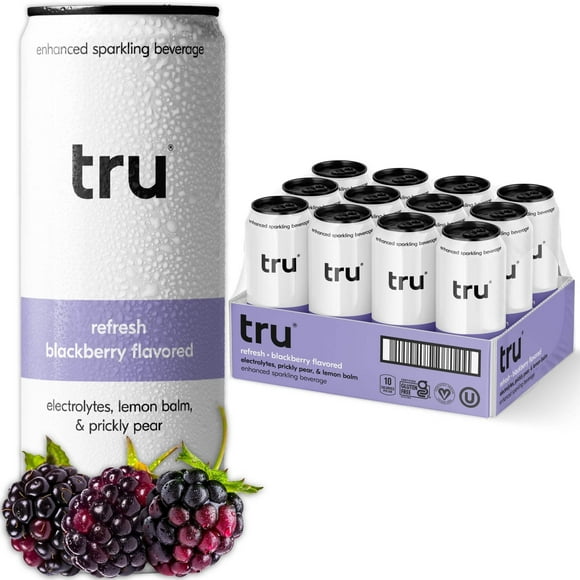 T.R.U. Tru Refresh Sparkling Water, Prickly Pear, Lemon Balm & Blackberry, Monk Fruit Sweetened, 12 fl oz, 12 Pack