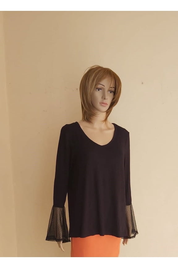 Womens Blouse Bell Lace Sleeve Size L Black