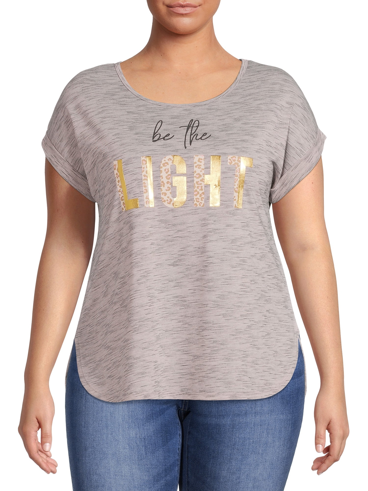 Tru Self Women's Plus Size Double Shirttail Graphic Dolman Tee