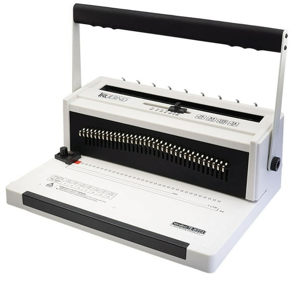 TRUBIND TB-W20A, Twin Loop Wire Spine Binding Machine with Adjustable Closer and Disengageable Pins, Manual Punch, White and Black