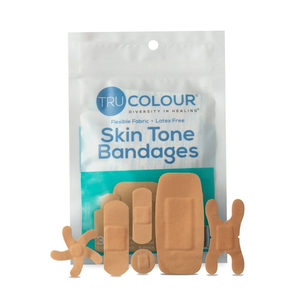 TruColour Skin Tone Bandages, Flexible Fabric, Assorted Shapes - Beige, 30 Count, 1 Pack