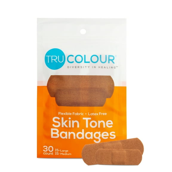 TruColour Skin Tone Bandages, Flexible Fabric, Resealable Bag - Brown, 30 Count, 1 Pack