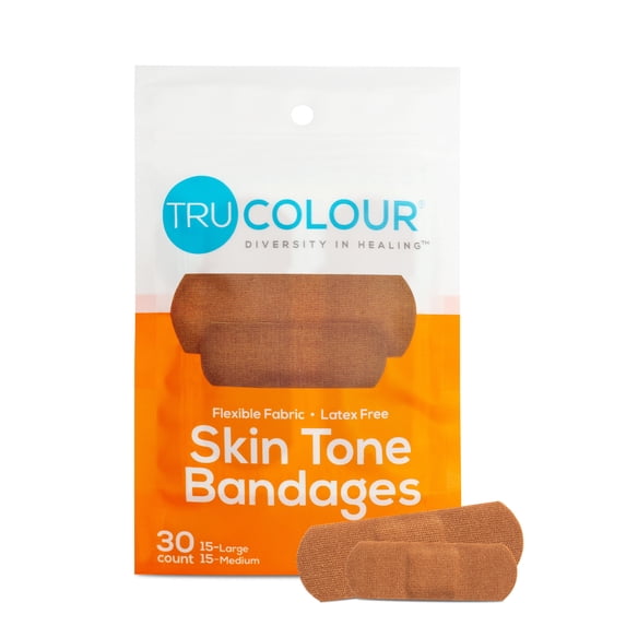 TruColour Skin Tone Bandages, Flexible Fabric, Resealable Bag - Brown, 30 Count, 1 Pack