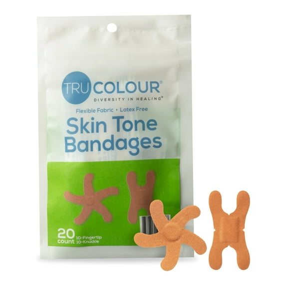 TruColour Skin Tone Bandages, Knuckle and Fingertip Shapes - Olive, 20 Count, 1 Pack