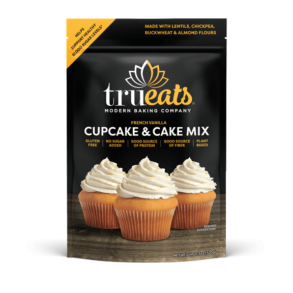 TruEats Cupcake & Cake Mix - French Vanilla: Low Glycemic, Protein & Fiber Rich, Gluten Free, Grain Free, Dairy Free, Diabetic Friendly, Vegan Friendly, Sweetened with Monk Fruit Sweetener