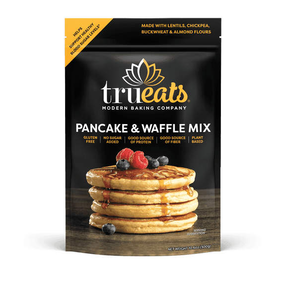 TruEats Pancake & Waffle Mix: Low Glycemic, Gluten Free, No Sugar Added, Protein & Fiber Rich, Diabetic Friendly, Vegan Friendly, Plant Based, Sweetened with Monk Fruit Sweetener