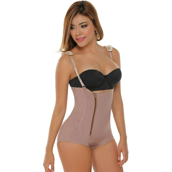 TruFigure Strapless Butt Enhancer Bodysuit with Zipper, Mocha, S