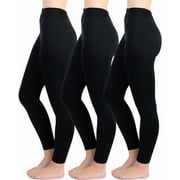 TruFit Women's Fleece Lined Leggings High Waist Yoga Pants, Casual Base Layer Plus Size, 3 Pack