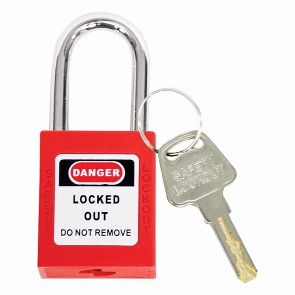 TruForce Safety Padlock w/ Steel Shackle, Red, 1/Each