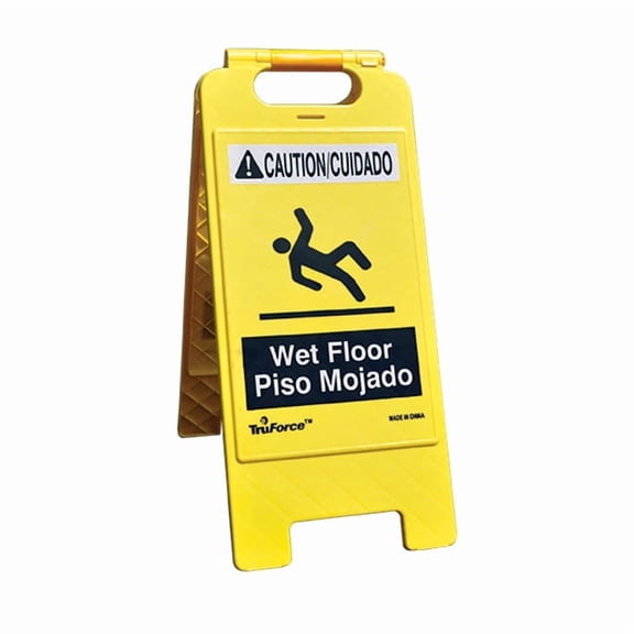 TruForce "Wet Floor" Caution Sign, English/Spanish, Yellow, 1/Each