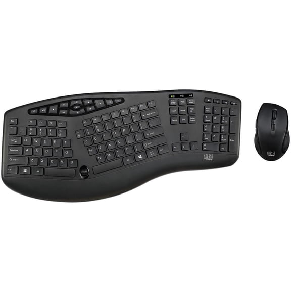Adesso Truform Media 1600 WKB-1600CB 2.4GHz RF Wireless Ergonomic Keyboard and Optical Mouse , Multi-Media Keys and Adjustable DPI Mouse 5 Million Keystrokes Black