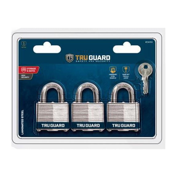 TruGuard 1803TRITG Keyed-Alike Padlocks, 1.5-In., 3-Pack - Quantity 1