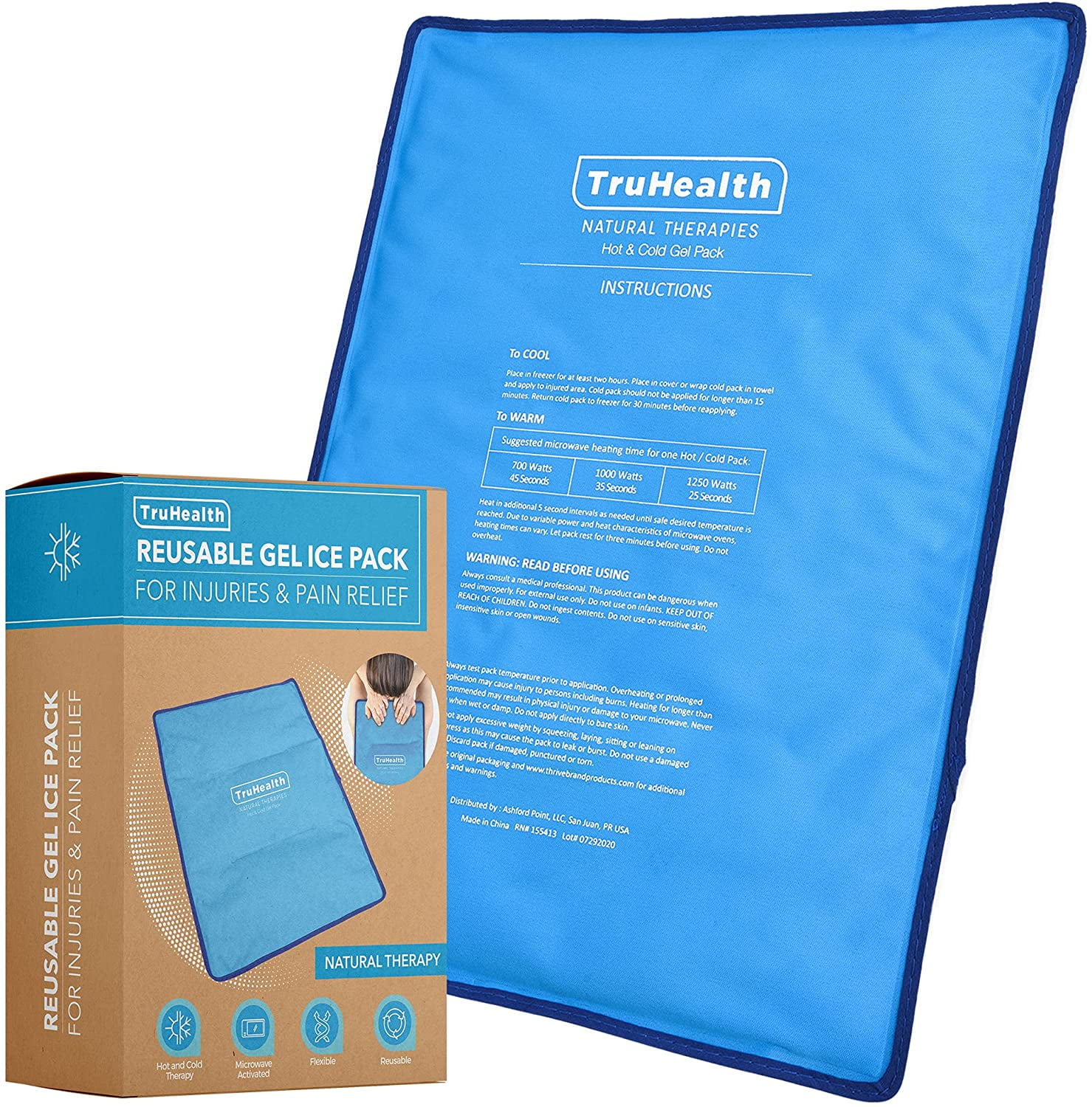 TruHealth, Reusable Gel Ice Pack, For Hot & Cold Muscle Therapy, Extra  Large