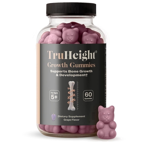 TruHeight Growth Gummies (Grape) Tall Nutrition for Natural Growth Supplement for Kids & Teens - Vitamin D, K, Calcium & Ashwagandha, Bone Strength Vitamins D3 K2, Picky Eater, Taller Ages 5+