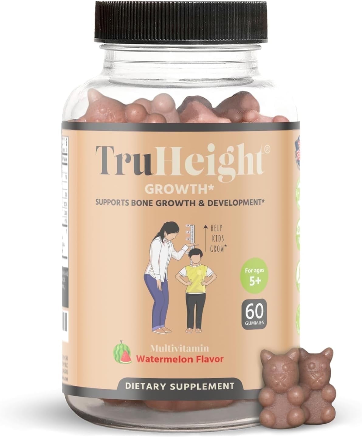 TruHeight Growth Gummies (Watermelon) Natural Growth & Development Supplement for Kids & Teens - Vitamin D, K, Calcium & Ashwaganda - Bone Strength Vitamins - Picky Eater Vitamin for Kids - Ages 5+