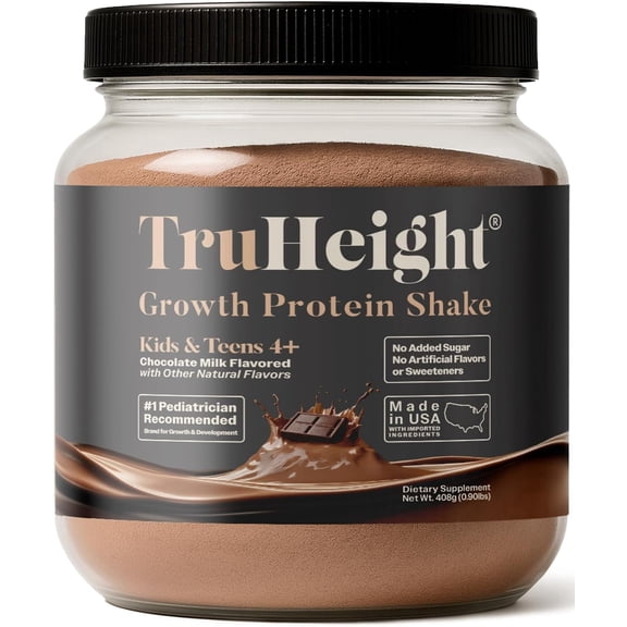 TruHeight Growth Protein Shake (Chocolate Milk Flavor, Whey) Tall Nutrition for Natural Growth & Development - Protein Powder for Kids & Teens, Weight Gain Drinks -Picky Eater Vitamin, Taller Ages 4+