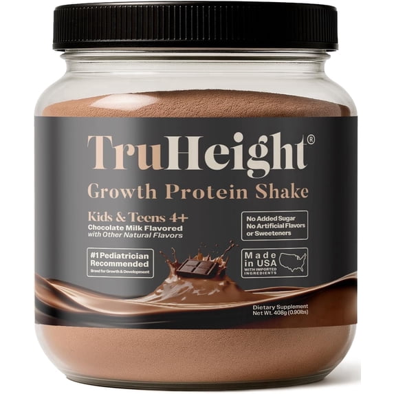 TruHeight Growth Protein Shake (Chocolate Milk Flavor, Whey) Tall Nutrition for Natural Growth & Development - Protein Powder for Kids & Teens, Weight Gain Drinks -Picky Eater Vitamin, Taller Ages 4+