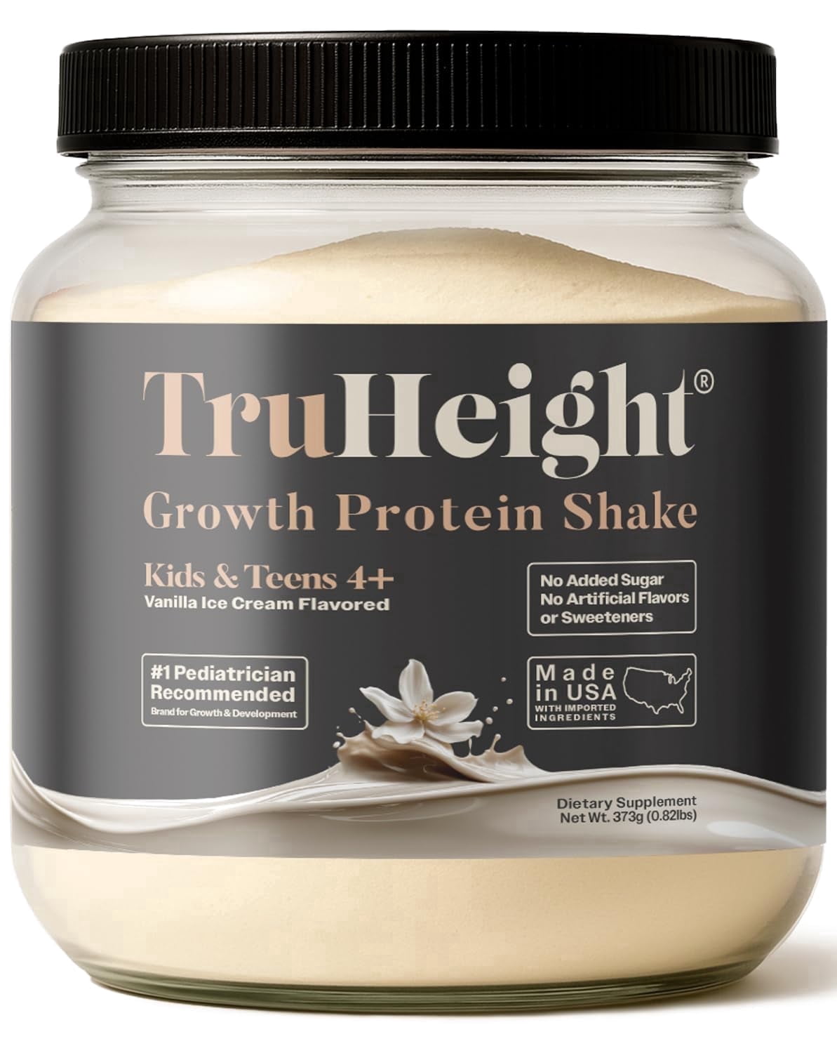 TruHeight Growth Protein Shake (Vanilla Ice Cream Flavor, Whey) Tall Nutrition for Natural Growth & Development - Protein Powder for Kids & Teens, Weight Gain D