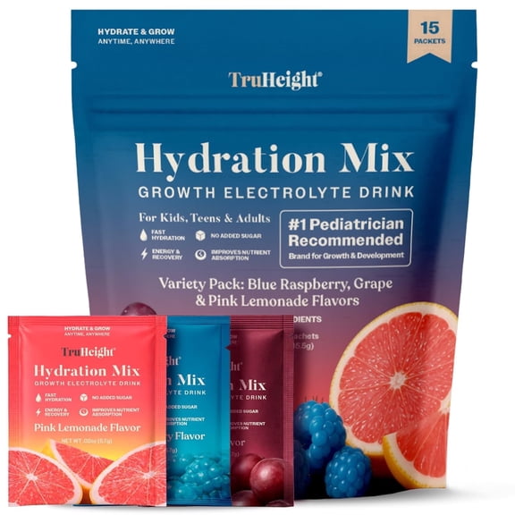 TruHeight Hydration Packets (Variety Pack) Kids, Teens & Adults Fast Hydration, Energy & Recovery - Dehydration Relief Electrolytes Powder Packets for Athletes - Sugar Free, Zero Calorie, Non-GMO