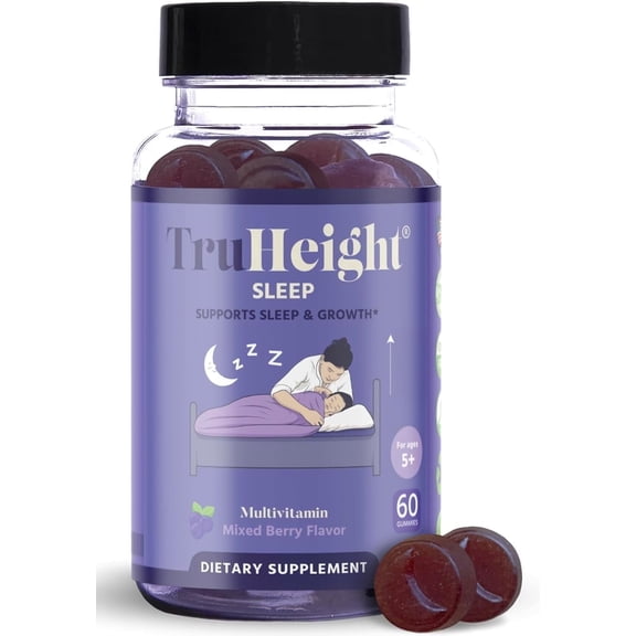 TruHeight Sleep Gummies - Kids & Teen Natural Sleep Aid for Tall & Growing Bodies - Pediatric Recommended Growth - Melatonin Gummy, Ashwagandha, L-Theanine, Lemon Balm - Mixed Berry, Taller Ages 4+