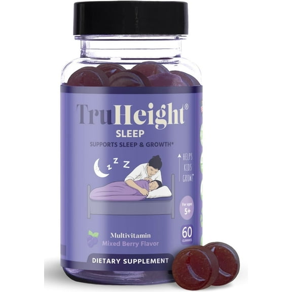 TruHeight Sleep Gummies - Kids & Teen Natural Sleep Aid for Maximum Growth - Pediatric Recommended - Kids Melatonin Gummy - Melatonin, Ashwagandha, L Theanine, Lemon Balm, Ages 4+, Mixed Berry Flavor