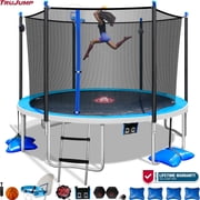 TruJump 14 FT ULTIMATE MULTIPLAY Heavy Duty Outdoor Trampoline with Dunk Zone Basketball Hoop system, Safety Enclosure Net, Electron Shooter, Water Anchor, Flashlite Zone and Phone Pouch, ASTM