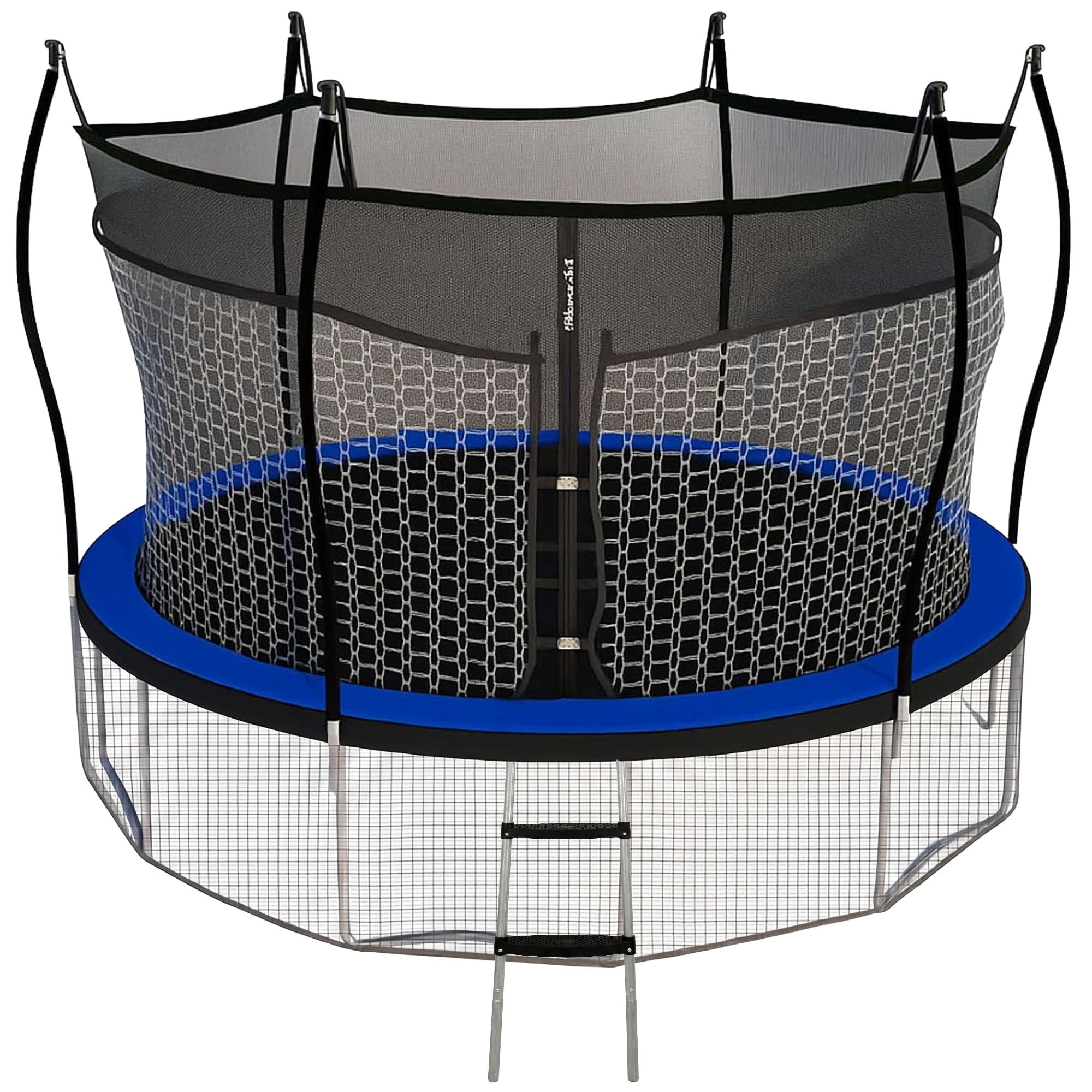 Bounce Pro 14ft Kinertial Trampoline Set with Double-Net Enclosure, Curved Poles, 360° Undermat Net & Ladder