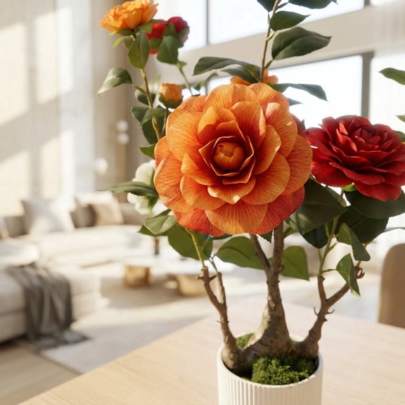 TruLeafly Artificial Camellia Tree - Realistic Camellia Plants in Pot Indoor & Outdoor Artificial Plant Decoration