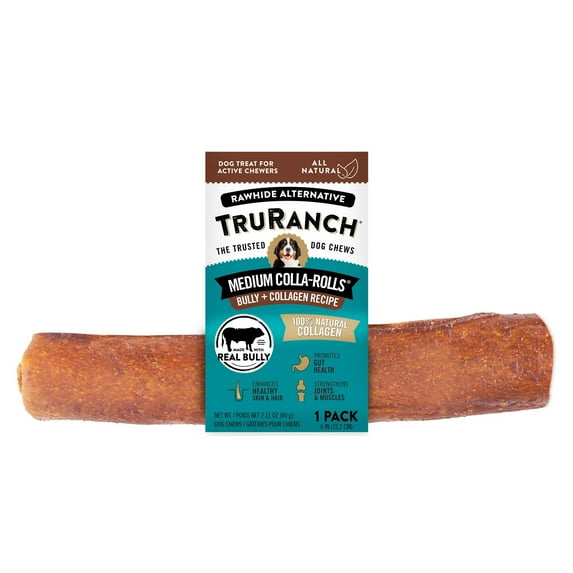 TruRanch All-Natural Rawhide Alternative Dog Treats, Medium Bully Roll, 1 Count